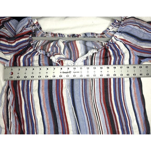 Florence Florencia Striped Boho 100% Linen Top Womens M Off Shoulder Tomato Girl - Picture 5 of 12